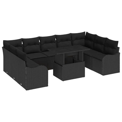 Tuin Sofa Set met kussen 10 pcs Zwart Poly riet