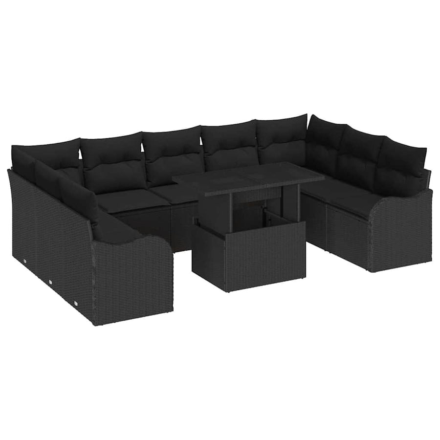 Tuin Sofa Set met kussen 10 pcs Zwart Poly riet