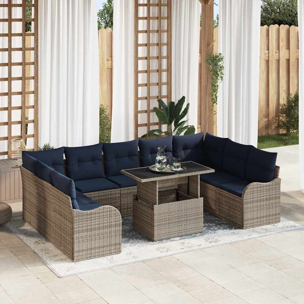 Tuin Sofa Set 10 st Grijs Poly riet