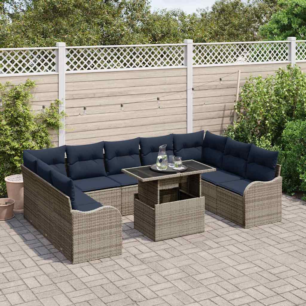 Tuin Sofa Set 10 st Grijs Poly riet