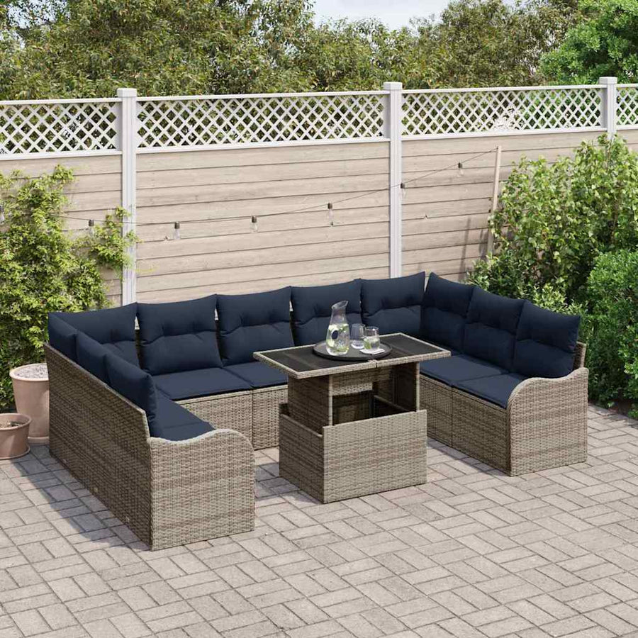 Tuin Sofa Set 10 st Grijs Poly riet