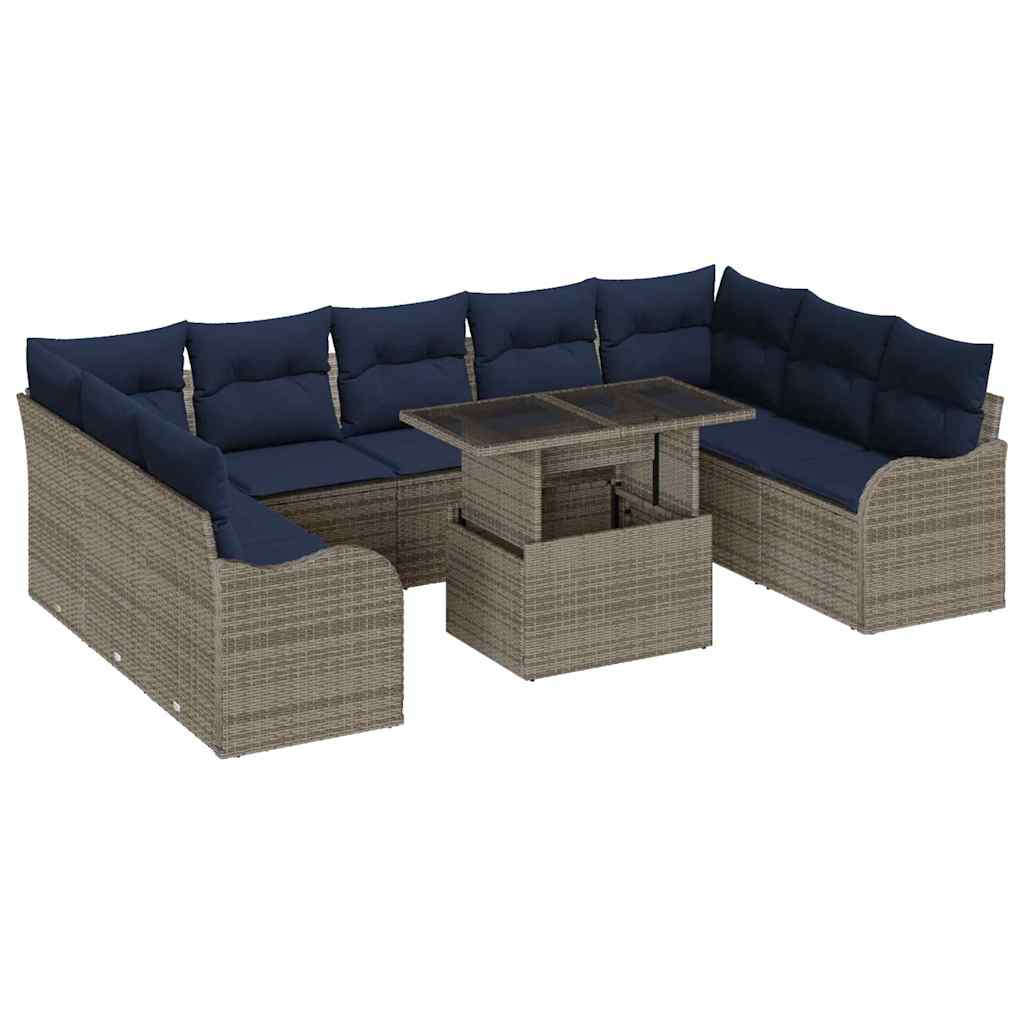 Tuin Sofa Set 10 st Grijs Poly riet