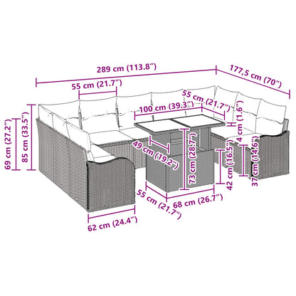 Tuin Sofa Set 10 st Grijs Poly riet