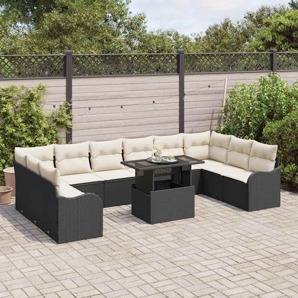 Tuin Sofa Set met kussen 11 pcs Zwart Poly riet