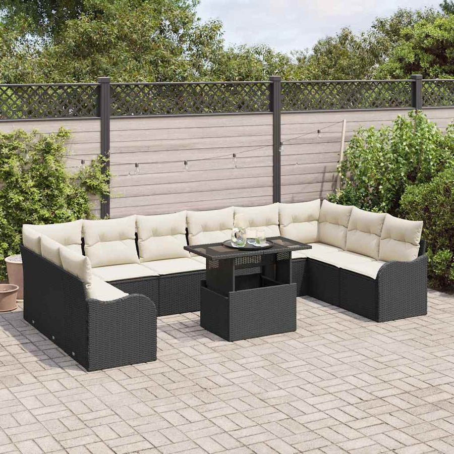 Tuin Sofa Set met kussen 11 pcs Zwart Poly riet