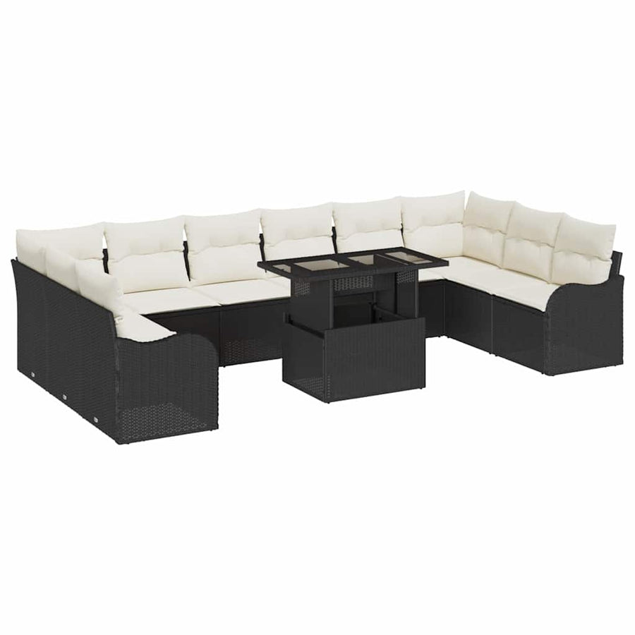 Tuin Sofa Set met kussen 11 pcs Zwart Poly riet