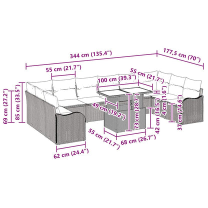 Tuin Sofa Set met kussen 11 pcs Zwart Poly riet