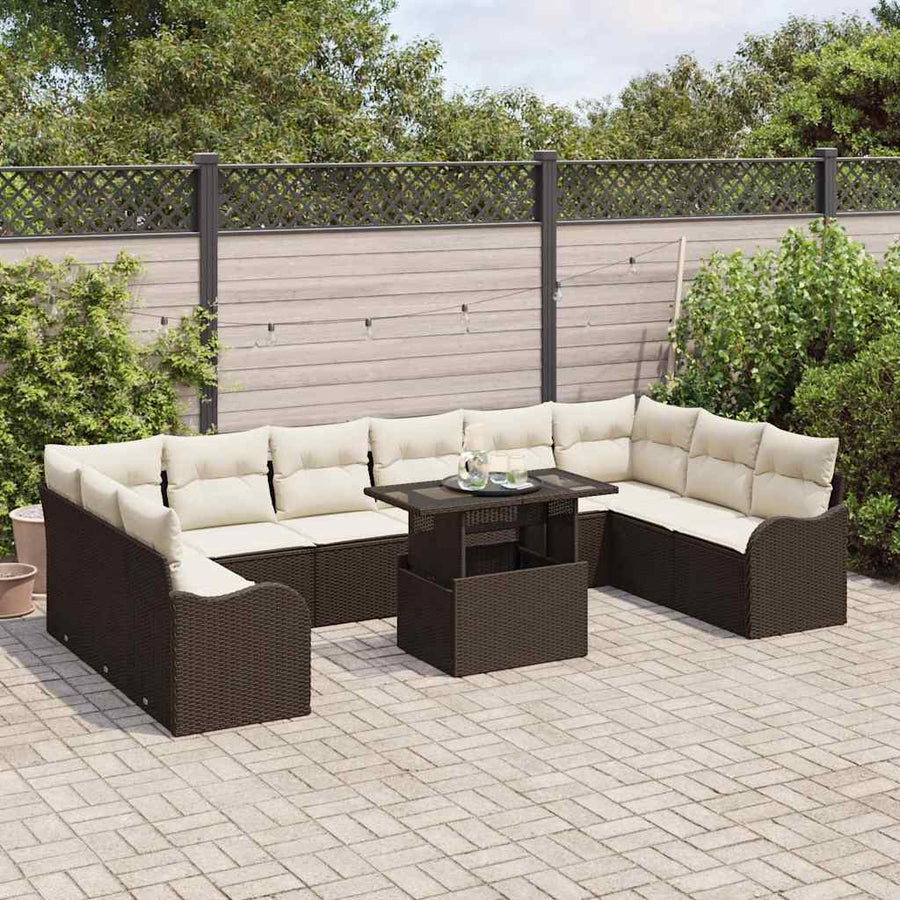 Tuin Sofa Set met kussen 11 pcs Bruin Poly riet