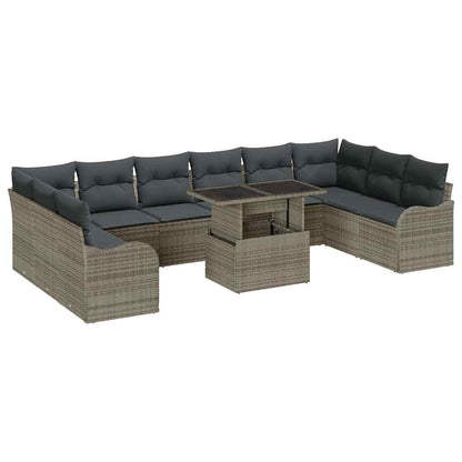 Tuin Sofa Set met kussen 11 pcs Grijs Poly riet