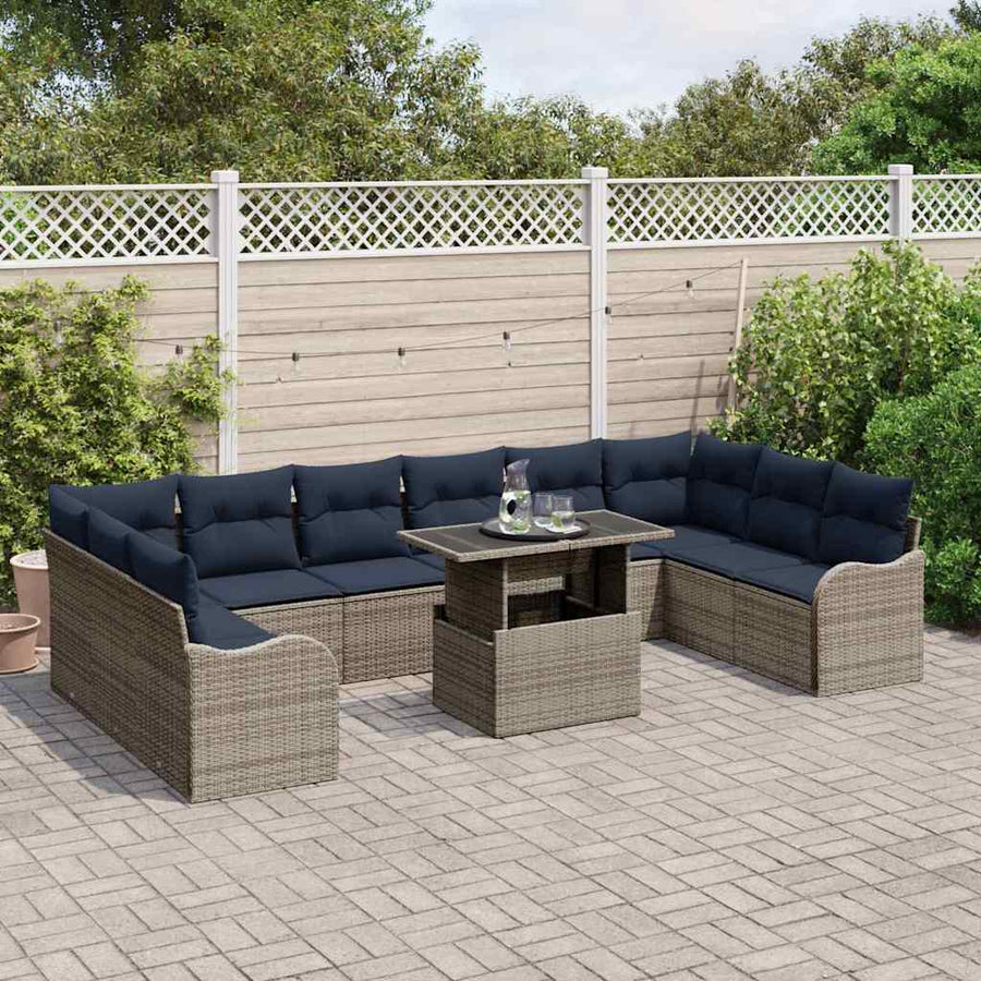 Tuin Sofa Set 11 st Grijs Poly riet