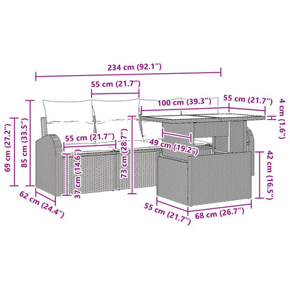 Tuin Sofa Set met kussen 5 pcs Bruin poly rattan