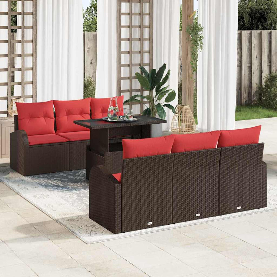 Tuin Sofa Set met kussen 7 pcs Bruin Poly riet