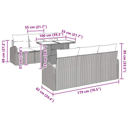 Tuin Sofa Set met kussen 7 pcs Bruin Poly riet