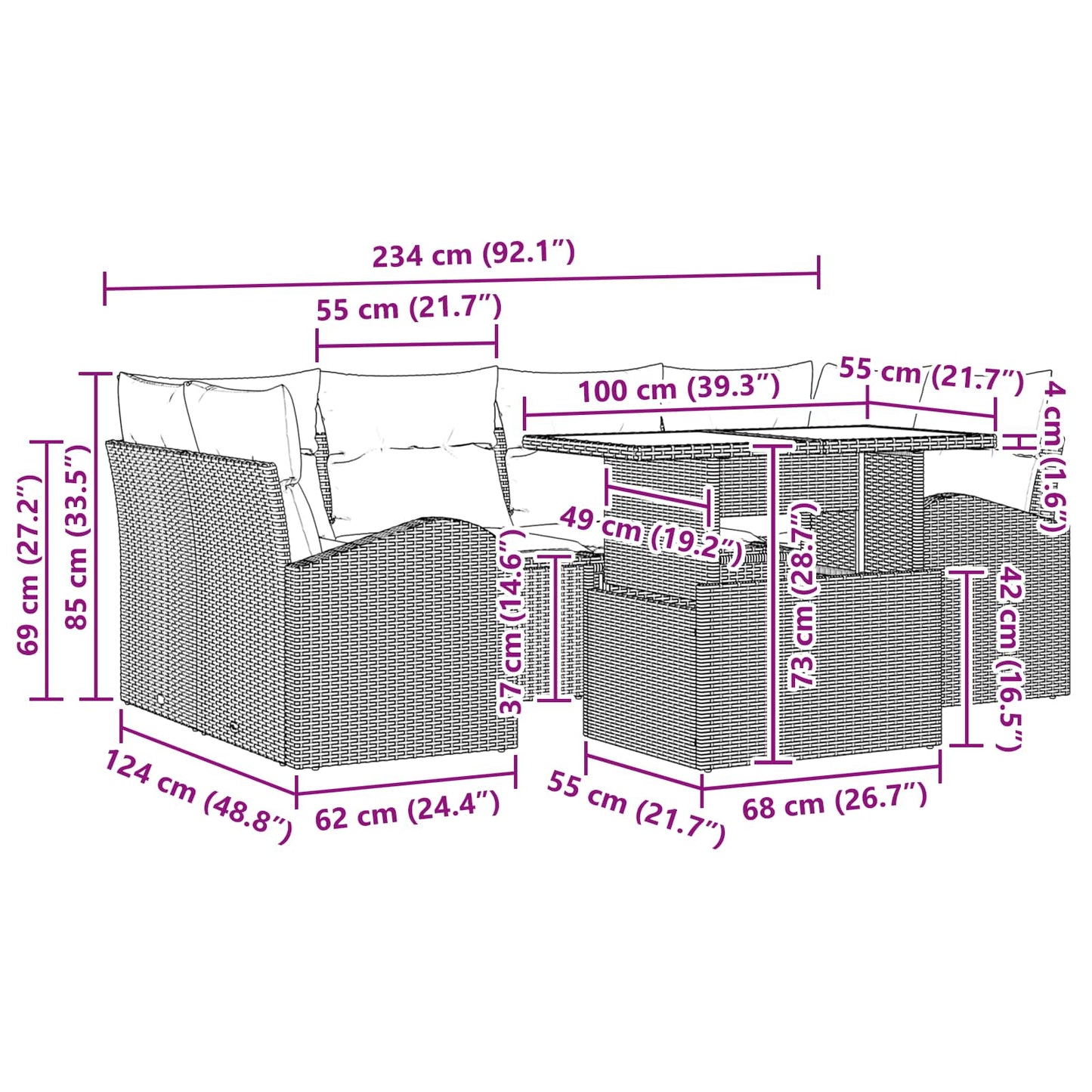 Tuin Sofa Set met kussen 7 pcs Bruin poly rattan