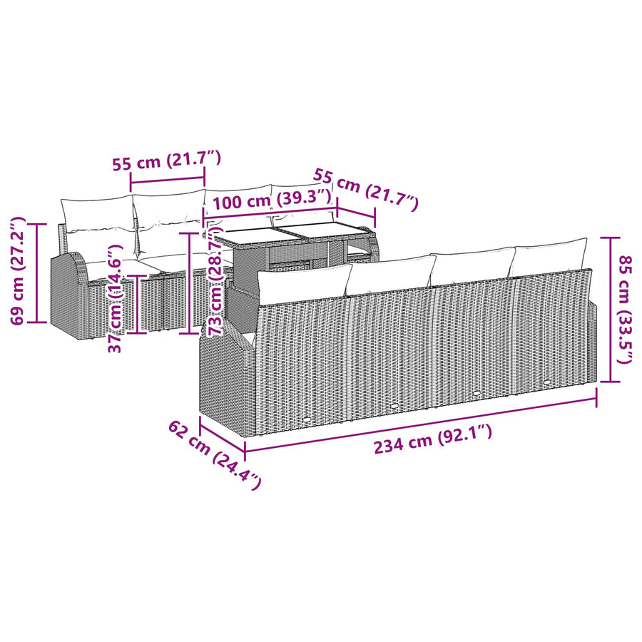 Tuin Sofa Set met opslag 9 pcs Bruin poly rattan