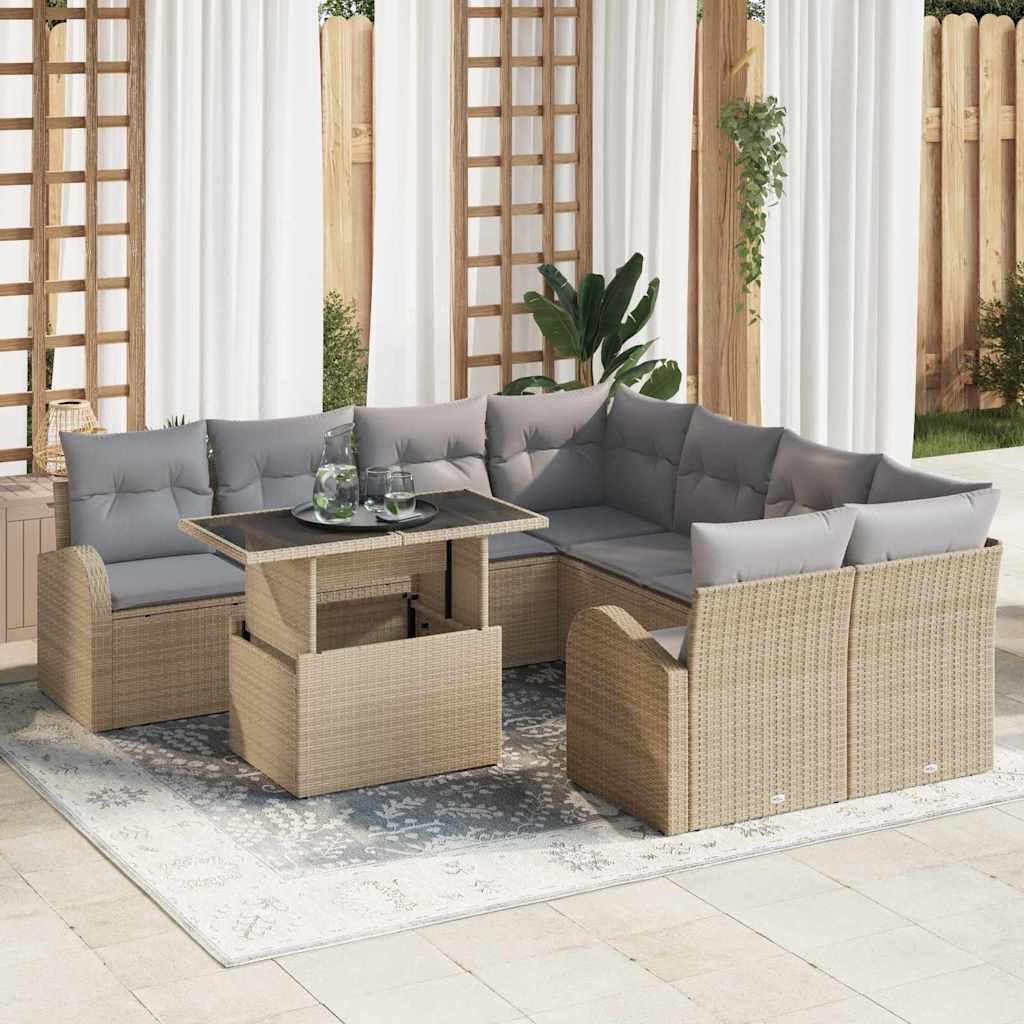 Tuin Sofa Set met opslag 9 pcs Beige poly rattan