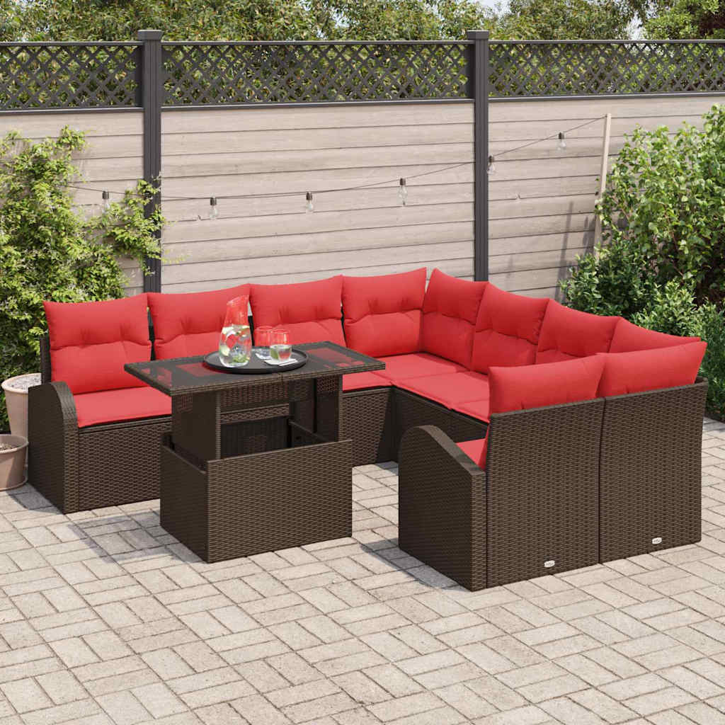 Tuin Sofa Set met opslag 9 pcs Bruin poly rattan