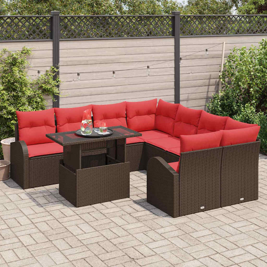 Tuin Sofa Set met opslag 9 pcs Bruin poly rattan