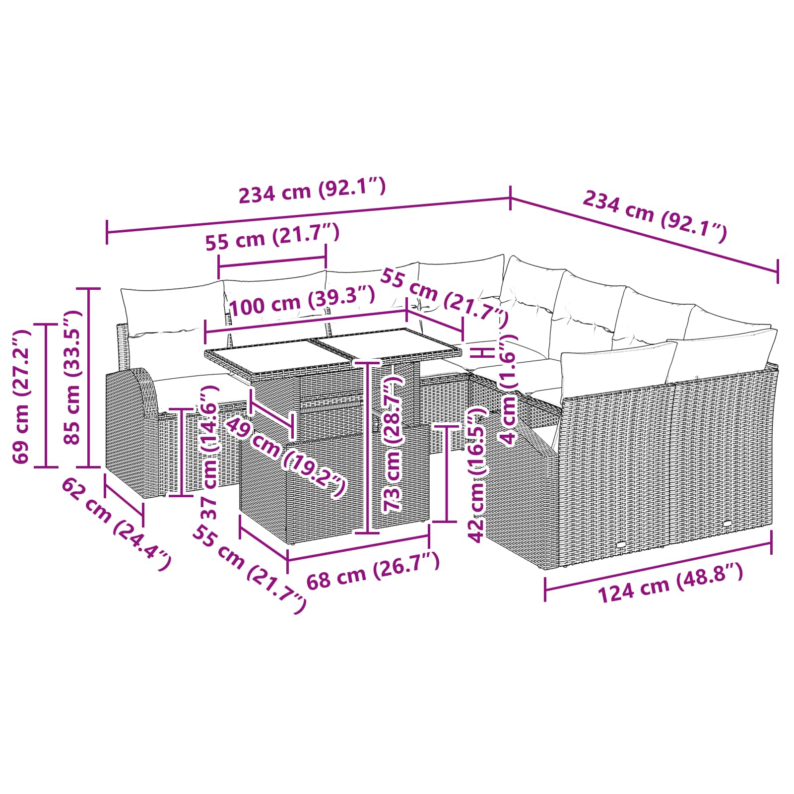 Tuin Sofa Set met opslag 9 pcs Bruin poly rattan