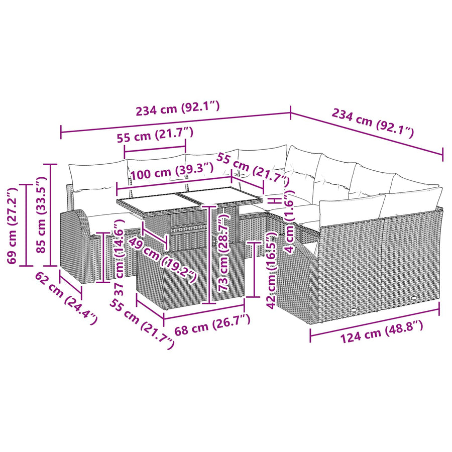 Tuin Sofa Set met opslag 9 pcs Bruin poly rattan