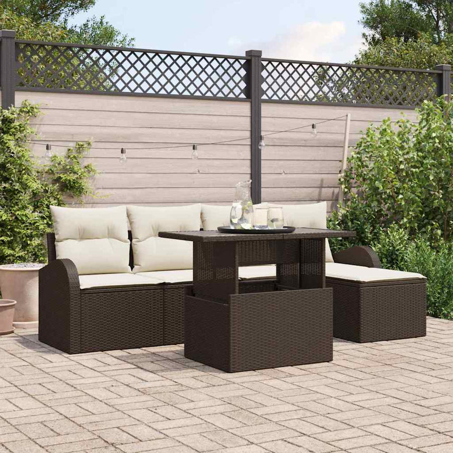 Tuin Sofa Set met kussen 6 pcs Bruin poly rattan
