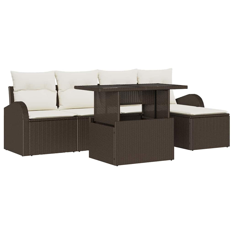 Tuin Sofa Set met kussen 6 pcs Bruin poly rattan