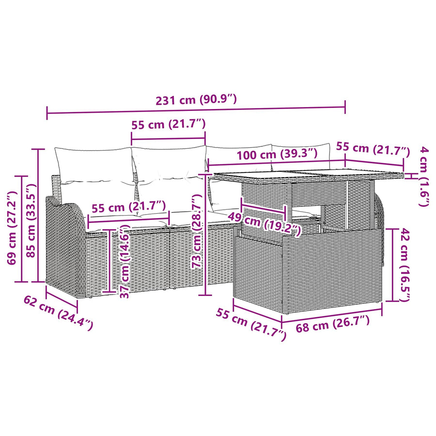 Tuin Sofa Set met opslag 6 pcs Bruin poly rattan