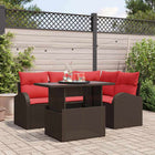 Garden Sofa Set with Storage 5 pcs Brown and Red poly rattan