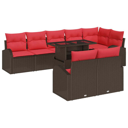 Tuin Sofa Set met opslag 9 pcs Bruin en Rood poly rattan