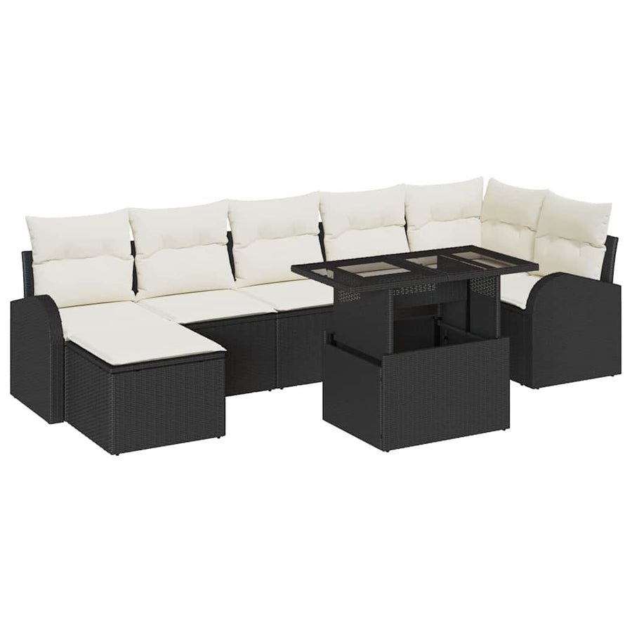 Tuin Sofa Set met opslag 8 pcs Zwart en Crème poly rattan