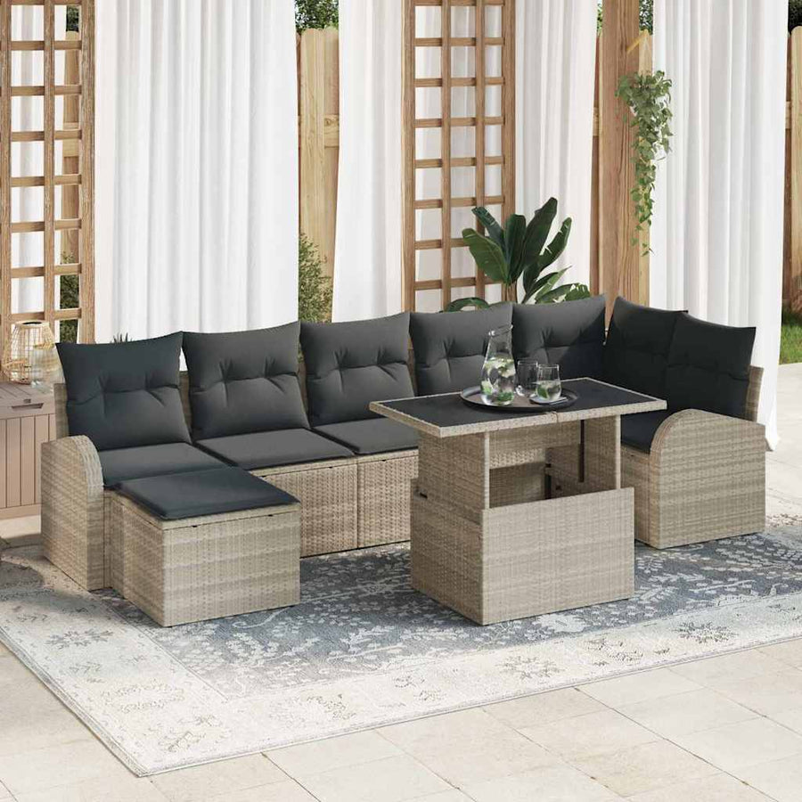 Tuin Sofa Set met opslag 8 pcs Lichtgrijs poly rattan