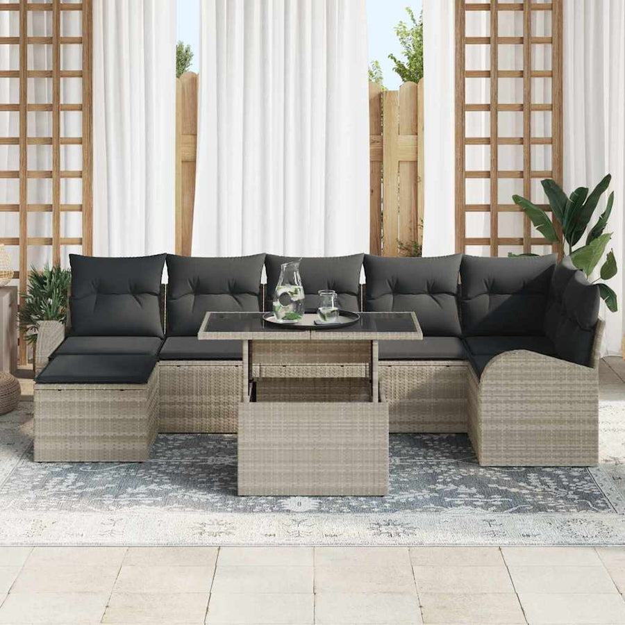 Tuin Sofa Set met opslag 8 pcs Lichtgrijs poly rattan