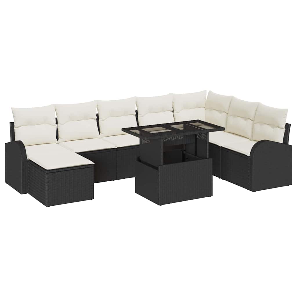 Tuin Sofa Set met kussen 9 pcs Zwart en crème
