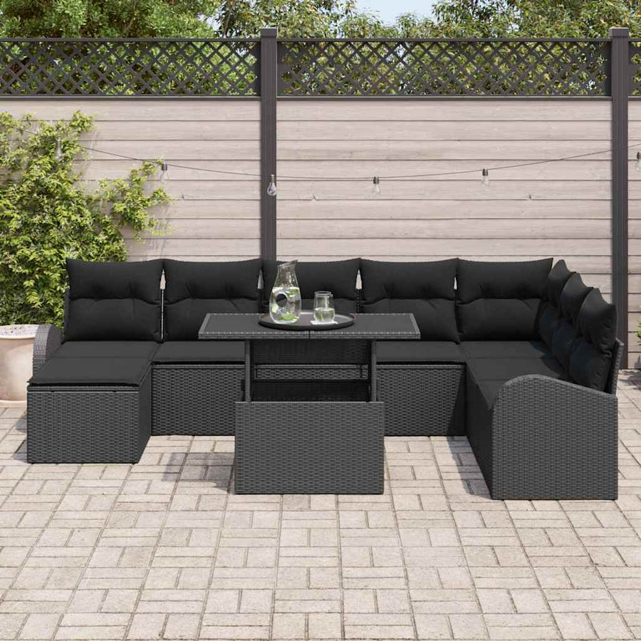 Tuin Sofa Set 9 pcs Zwart Poly rattan en gepoedercoat staal