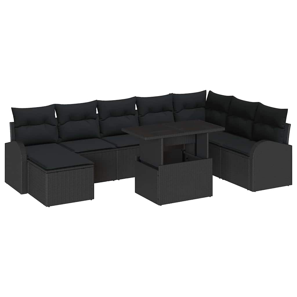 Tuin Sofa Set 9 pcs Zwart Poly rattan en gepoedercoat staal