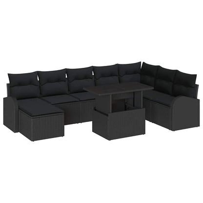 Tuin Sofa Set 9 pcs Zwart Poly rattan en gepoedercoat staal