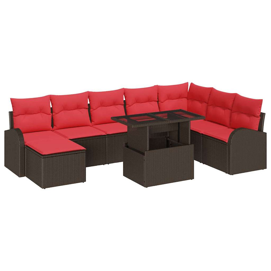 Tuin Sofa Set met opslag 9 pcs Bruin en Rood poly rattan