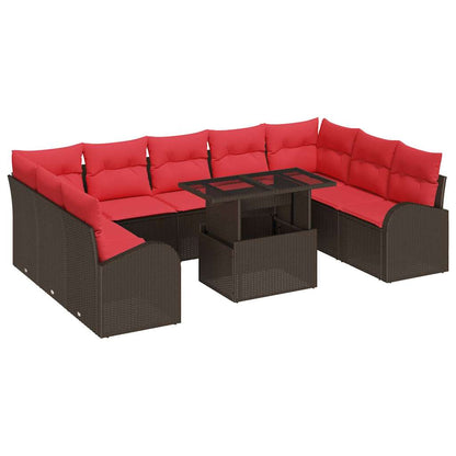 Tuin Sofa Set met opslag met kussen 10 pcs Bruin poly rattan