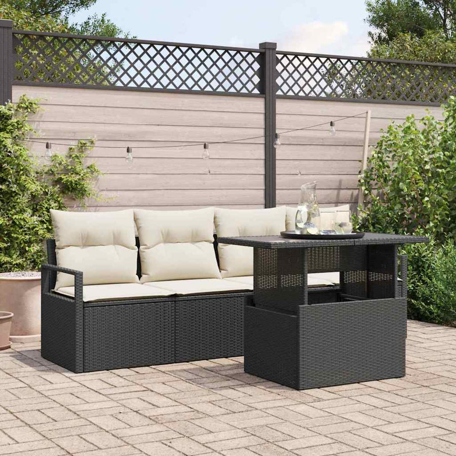 Tuin Sofa Set met opslag 5 pcs Zwart en Crème poly rattan