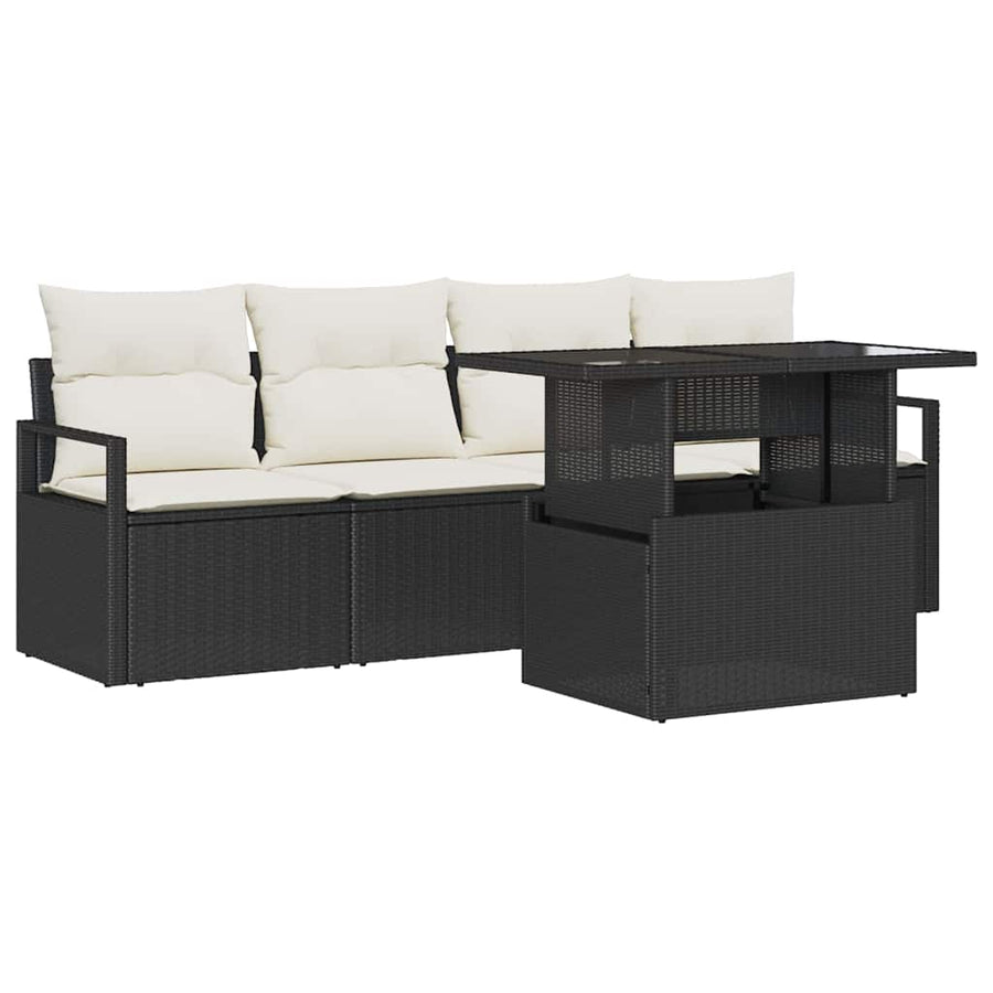 Tuin Sofa Set met opslag 5 pcs Zwart en Crème poly rattan