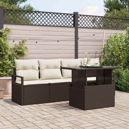 Tuin Sofa Set met opslag met kussen 5 pcs Bruin poly rattan