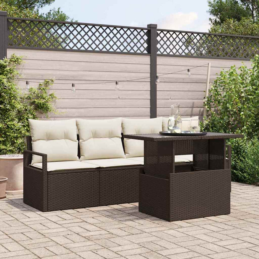 Tuin Sofa Set met opslag met kussen 5 pcs Bruin poly rattan