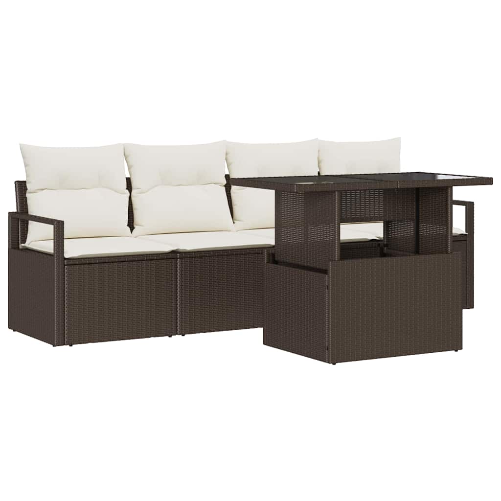Tuin Sofa Set met opslag met kussen 5 pcs Bruin poly rattan