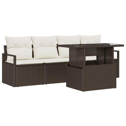 Tuin Sofa Set met opslag met kussen 5 pcs Bruin poly rattan