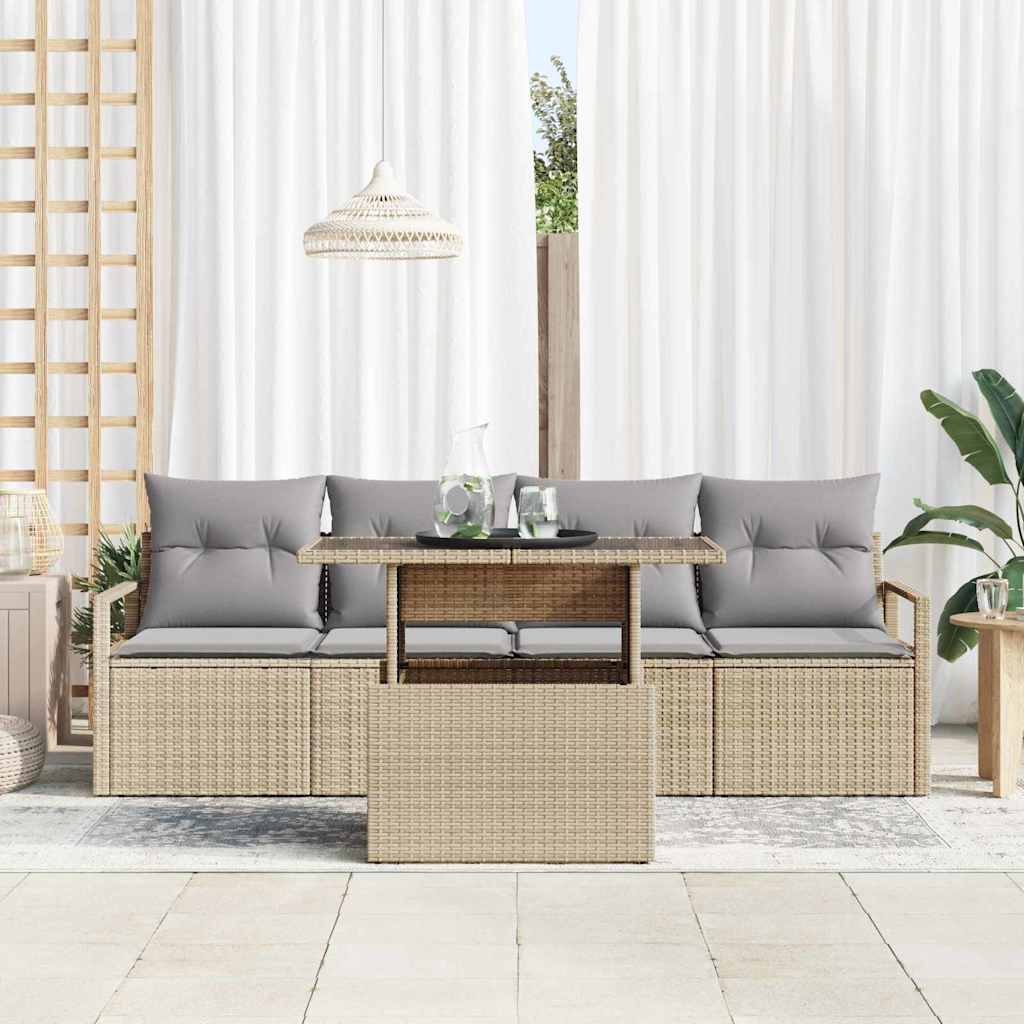 Tuin Sofa Set met opslag met kussen 5 pcs Beige poly rattan