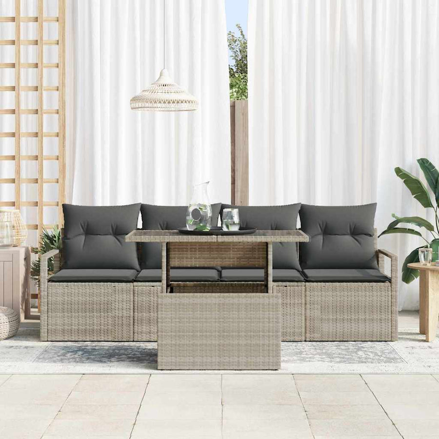 Tuin Sofa Set met opslag met kussen 5 pcs Licht poly rattan