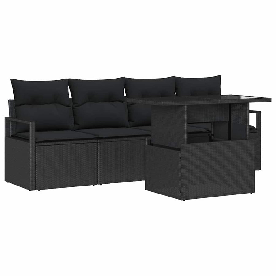 Tuin Sofa Set met opslag met kussen 5 pcs Zwart poly rattan