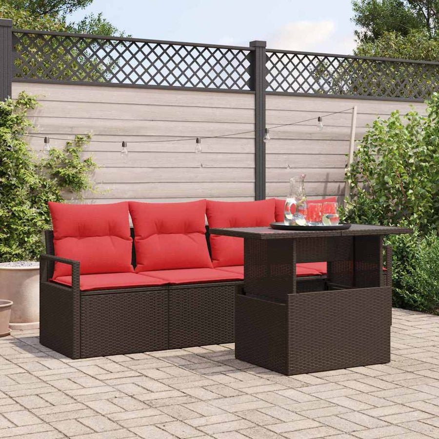 Tuin Sofa Set met opslag 5 pcs Bruin en Rood poly rattan
