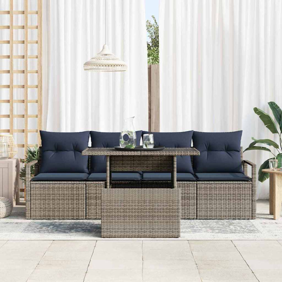 Tuin Sofa Set met opslag met kussen 5 pcs Grijs poly rattan
