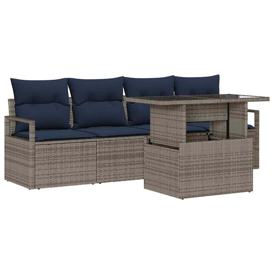 Tuin Sofa Set met opslag met kussen 5 pcs Grijs poly rattan